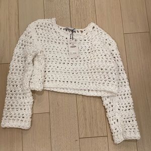 Zara White Chenille Knit Cropped Sweater